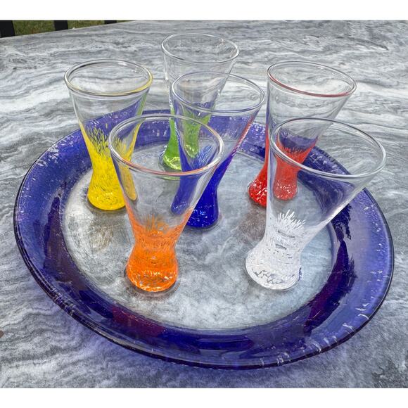 VINTAGE - Dansk VIVACIOUS Glass Cordial Liqueur Shot Glasses and Round Tray Set - Picture 4 of 10